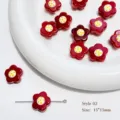 Perline di fiori in vetro rosso 15x15mm accessori per creazione di gioielli fai da te - Stile 02 / 1 Pezzo / Rosso bianco