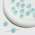 Perline fiori in vetro DIY con pois bianchi, accessori per bracciali e collane fatti a mano. - Stile 04 / 1 Pezzo / Ciano Bianco Sporco