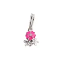 Ciondolo Charm Fiore Smaltato con Strass per Bracciali DIY Europei Accessorio di Gioielleria - Rosso rosa