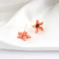 Cute orange flower stud earrings with metal pin back, stylish DIY jewelry accessory for women. - Orange