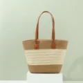 Chic bolso tote de paja para mujer, ideal para vacaciones de verano en la playa, bolso elegante. - Solo Bolso / Rayas caqui y beige