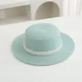 Chapeau de paille vert menthe pour femme avec ruban de perles pour vacances d'été. - M (56-58cm) / Vert clair