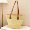 Elegante borsa shopper in paglia intrecciata, grande borsa a spalla estiva da spiaggia con manici. - Solo Borsa / Beige