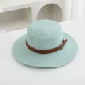 Damen Mode mintgrüne Strohhut flache Oberseite breite Krempe Sommer Strand Urlaub neu - M (56-58cm) / Hellgrün