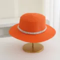 Sommer Strohhut Flacher Kopf Perle Urlaub Sonnenhut Breite Krempe Strand Elegant Damen - M (56-58cm) / Orange