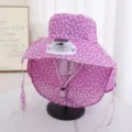 Summer women sun protection hat with solar rechargeable fan floral wide brim cap - Single Hat Only (Without Fan) / Purple