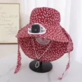 Summer women sun protection floral sun hat with solar rechargeable fan and breathable face cover. - Single Hat Only (Without Fan) / Burgundy