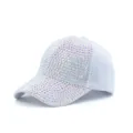 White rhinestone baseball cap with sparkling crystal design, stylish and breathable sun hat. - Adjustable / White