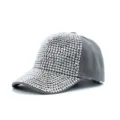 Close-up detail of grey baseball cap with stunning full rhinestone brim and front panels. - Adjustable / Gray
