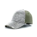 Detailed view of the sparkling rhinestone baseball cap in army green, showing dense crystal bling. - Adjustable / Army Green