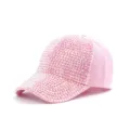 Pink rhinestone baseball cap sparkle bling adjustable summer sun hat detailed view - Adjustable / Pink