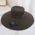 Chapeau de soleil d'ete d'exterieur a ventilateur solaire a large bord pour hommes et femmes - Vert Militaire