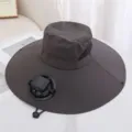 Chapeau de soleil d'ete avec ventilateur solaire pour homme et femme grand bord peche - Gris foncé