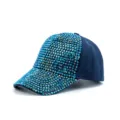 Blue rhinestone baseball cap detail showcasing sparkling crystal embellishments on crown and brim. - Adjustable / Dark Blue