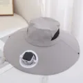 Chapeau de soleil d'ete exterieur a ventilateur solaire a large bord bob gris - Chapeau Unique (Sans Ventilateur) / Gris clair