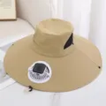 Chapeau de soleil d'été avec ventilateur solaire, bord large et maille respirante pour pêche. - Chapeau Unique (Sans Ventilateur) / Kaki