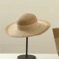 Summer striped straw sun protection beach woven hat vacation wide brim hat variant style - Fine Khaki Stripe (Single Hat)