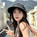 French style black sun visor hat and large capacity straw tote bag for women summer beach use. - Black Empty-Top Hat (Single Hat)
