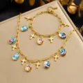 Stainless steel gold-plated religious cross jesus portrait pendant necklace jewelry set - N4283 B2144