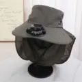 Chapeau de soleil d'été unisexe ventilateur solaire protection UV pêche randonnée gris - Vert Militaire
