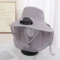 Chapeau de soleil d'été ventilateur solaire femme rayé protection UV casquette jardinage cou. - Chapeau Unique (Sans Ventilateur) / Gris