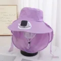 Chapeau de soleil d'été avec ventilateur solaire rayé violet protection cou 1pc - Chapeau Unique (Sans Ventilateur) / Violet