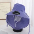 Détail du chapeau de soleil à rayures bleues avec ventilateur solaire et protège-nuque. - Chapeau Unique (Sans Ventilateur) / Bleu