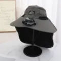 Outdoor sun hat with rechargeable electric fan, large brim and neck flap for summer fishing hiking. - Single Hat Only (Without Fan) / Army Green