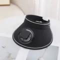 Detailed shot of the black sun visor hat with built-in solar fan for cooling and outdoor use. - Single Hat Only (Without Fan) / Black