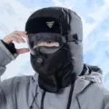 Winter cycling windproof earflap bomber hat with protective goggles and face mask for men. - Hat Only (Without Goggles) / Black