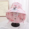 Detailed close-up of the pink floral sun hat featuring built-in solar mini fan device. - Single Hat Only (Without Fan) / Pink