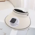 Summer sun protection empty top hat with solar charging fan, outdoor travel wide brim hat detail. - Single Hat Only (Without Fan) / Beige