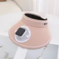 Summer women sun visor hat with solar fan outdoor UV protection wide brim empty top cap - Single Hat Only (Without Fan) / Dusty Pink