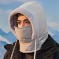 Winter cycling warm face mask integrated plush hat windproof hood for cold weather outdoor sports - One Size / Gray