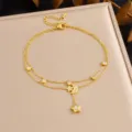 Gold double layer star moon anklet stainless steel rhinestone crystal foot jewelry for women - Double Layer Metal Chain Star Moon Rhinestone Pendant Style (B1701)