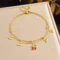 Double layer gold color cherry anklet with sparkling crystal stones for women fashion jewelry - Double Layer Red Heart Rhinestone Cherry Pendant Style (B1709)