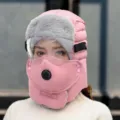 Bonnet ushanka coupe-vent d'hiver avec lunettes transparentes et masque chaud pour le froid. - Chapeau Seul / Rose