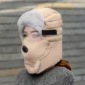 Bonnet aviateur hiver avec lunettes et masque facial epais chaud cache-oreilles coupe-vent - Kaki