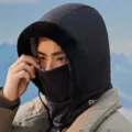 Winter cycling warm windproof plush balaclava hat integrated face mask for cold weather. - One Size / Black