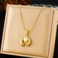 Gold plated stainless steel necklace with elegant pearl pendant for women fashion jewelry SKU. - N3182 Necklace