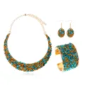 Böhmisches Splitterstein Halskette Armband Ohrringe Set, elegante Legierung Gold. - Blau