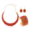 Rojo piedra collar pulsera pendientes conjunto moda joyas para mujeres elegante estilo regalo - Rosa rojo