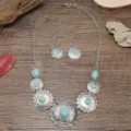 Vintage Türkis Halskette Ohrringe Set, böhmischer Stil Schmuck, detaillierte Nahaufnahme. - Silber & Blau