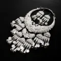 Exaggerated vintage silver peacock torque necklace and earrings set ethnic costume jewelry. - Silver