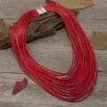 Statement mehrschichtige rote Lederkordel Halskette mit Metall Magnetverschluss Damen - Rot