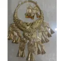 Ethnic peacock choker necklace set with earrings, vintage gold statement jewelry for women. - Gold