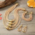 Goldfarbenes mehrlagiges Ketten Halskette Armband Ohrringe Schmuckset fur Damen Accessoires - Gold