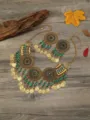 Vintage goldene mehrschichtige Münze Quaste Halskette Ohrringe Set, grün, Boho Schmuck - Altgold-Grün