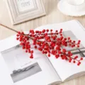 Branche de baies rouges artificielles pour décoration maison, arrangement floral, 65cm. - Baies rouges à 5 branches