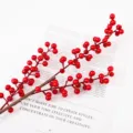 Artificial red winterberry branch for home decoration, fake berries stem for floral arrangement. - Triple Stem Red Berries